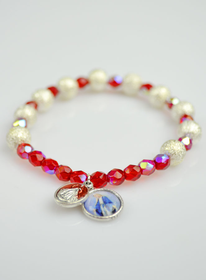 Bracelet Religieux Vierge Miraculeuse en Cristal & Nacre Pailletée (pic 3)