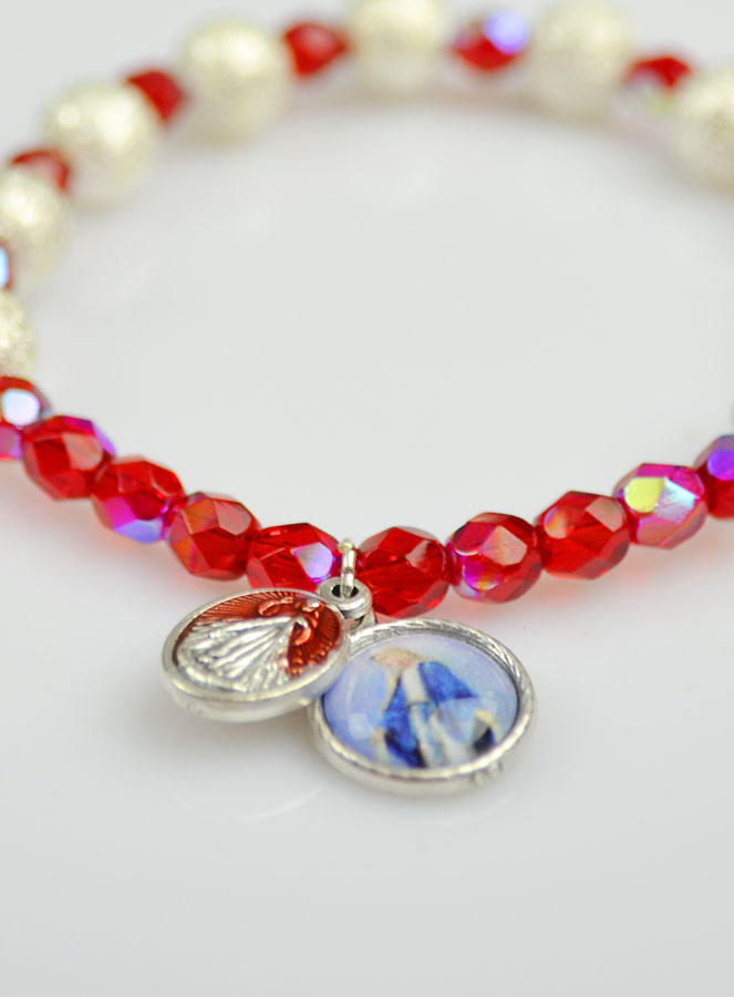 Bracelet Religieux Vierge Miraculeuse en Cristal & Nacre Pailletée (pic 4)