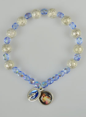 Bracelet Religieux Vierge Miraculeuse & Jésus en Cristal & Nacre (pic 1)