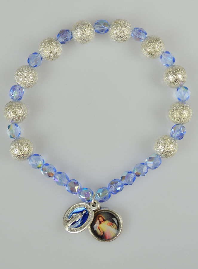 Bracelet Religieux Vierge Miraculeuse & Jésus en Cristal & Nacre (pic 2)