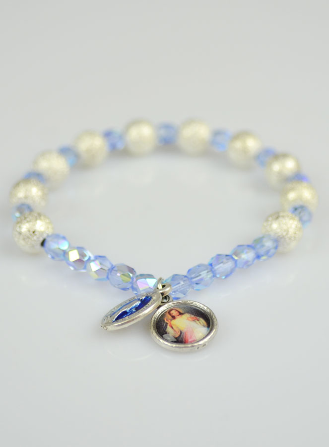 Bracelet Religieux Vierge Miraculeuse & Jésus en Cristal & Nacre (pic 3)