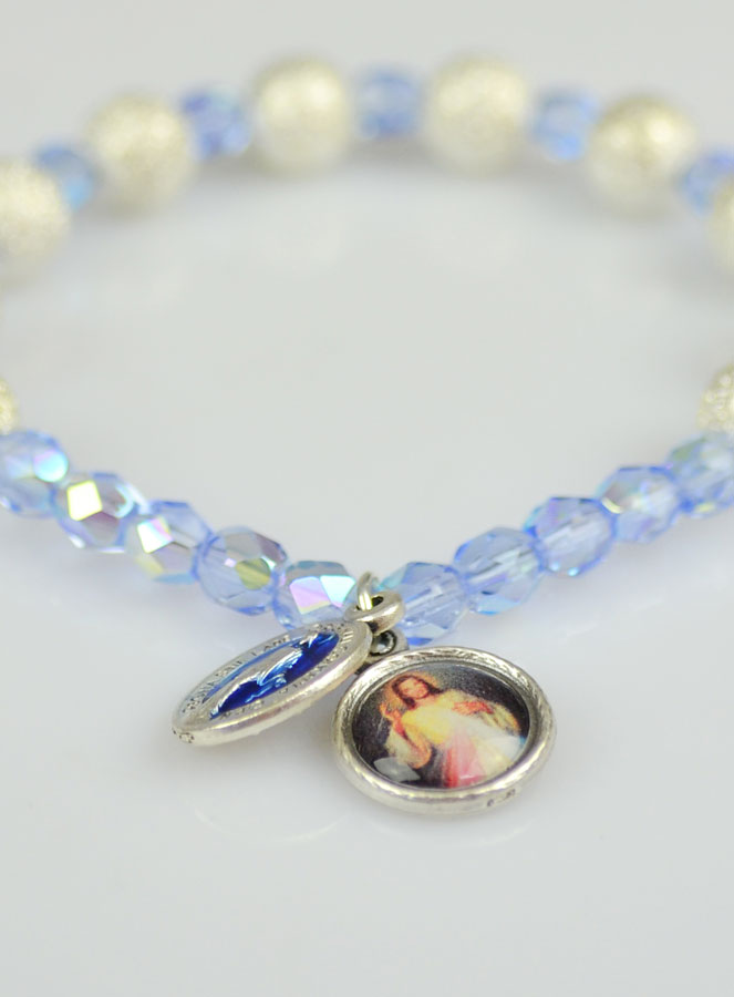 Bracelet Religieux Vierge Miraculeuse & Jésus en Cristal & Nacre (pic 4)