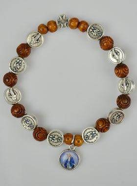 Bracelet Religieux Médailles Vierge Miraculeuse en Bois (pic 1)