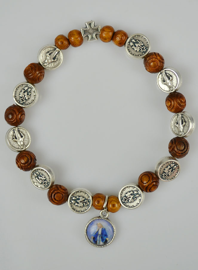 Bracelet Religieux Médailles Vierge Miraculeuse en Bois (pic 2)