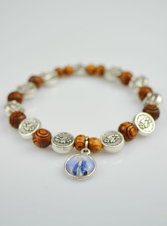 Bracelet Religieux Médailles Vierge Miraculeuse en Bois (pic 3)
