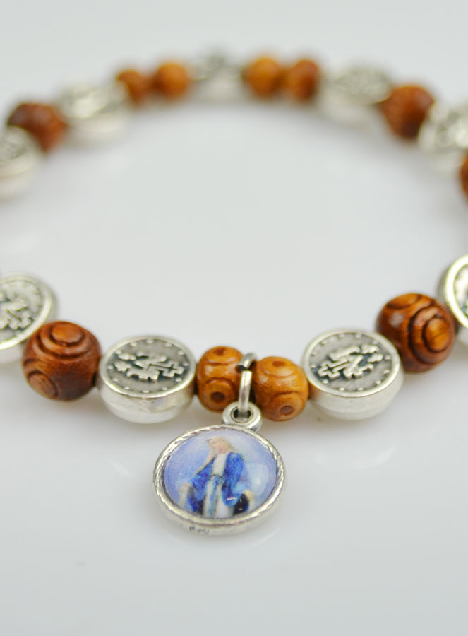 Bracelet Religieux Médailles Vierge Miraculeuse en Bois (pic 4)