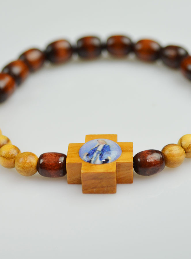 Bracelet Religieux en Bois 2 Tons - Vierge Miraculeuse (pic 4)