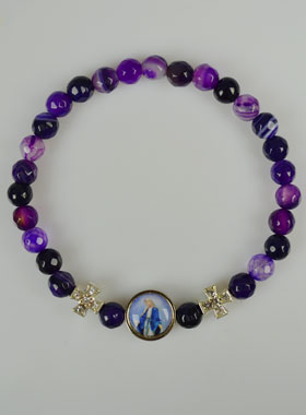 Bracelet Religieux en Agate Véritable - Croix & Médaille Vierge Miraculeuse (pic 1)