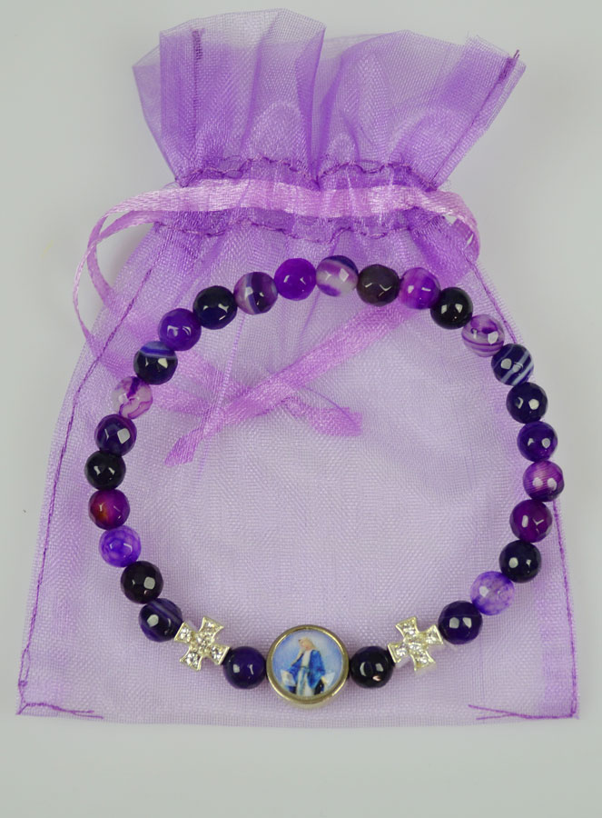 Bracelet Religieux en Agate Véritable - Croix & Médaille Vierge Miraculeuse (pic 4)