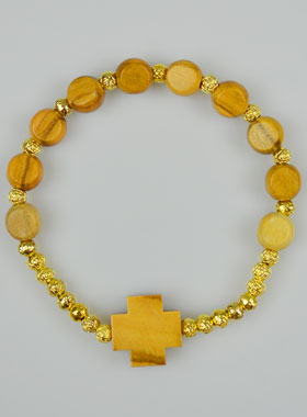 Bracelet Religieux Dizainier en Bois d'Olivier & Croix de Jésus (pic 1)