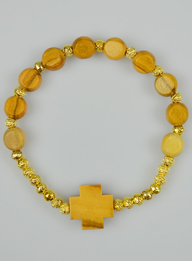 Bracelet Religieux Dizainier en Bois d'Olivier & Croix de Jésus (pic 2)