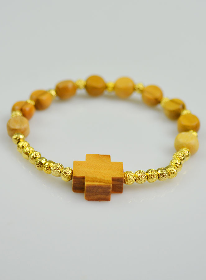 Bracelet Religieux Dizainier en Bois d'Olivier & Croix de Jésus (pic 3)
