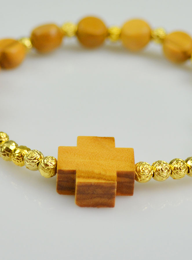 Bracelet Religieux Dizainier en Bois d'Olivier & Croix de Jésus (pic 4)