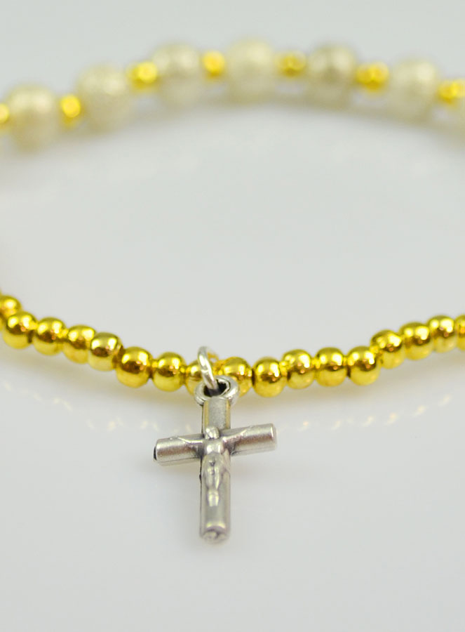 Bracelet Religieux Dizainier en Perles Strass & Croix de Jésus (pic 4)