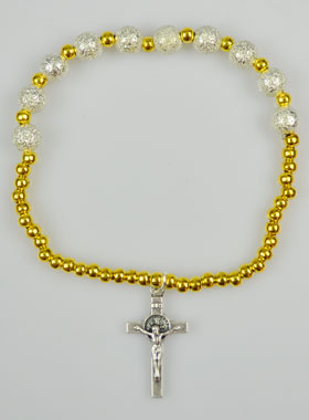 Bracelet Religieux Dizainier en Perles Strass & Croix de St Benoît (pic 1)