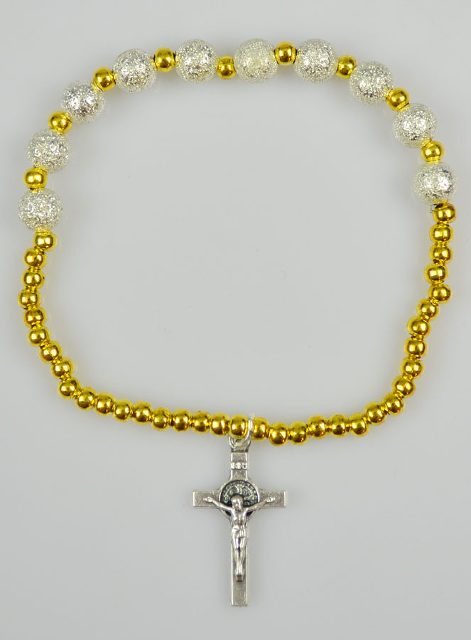 Bracelet Religieux Dizainier en Perles Strass & Croix de St Benoît (pic 2)