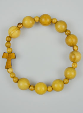 Bracelet Religieux Dizainier en Bois d'olivier & Croix de Tau (pic 1)
