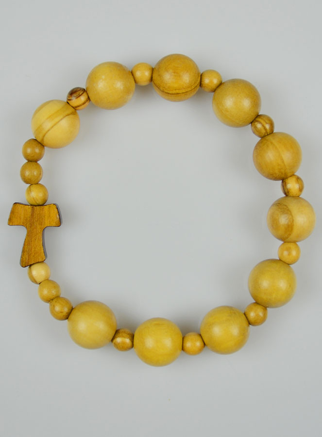 Bracelet Religieux Dizainier en Bois d'olivier & Croix de Tau (pic 2)