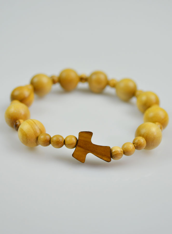 Bracelet Religieux Dizainier en Bois d'olivier & Croix de Tau (pic 3)