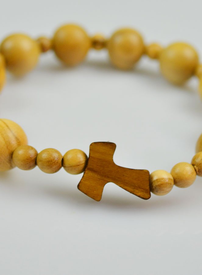 Bracelet Religieux Dizainier en Bois d'olivier & Croix de Tau (pic 4)