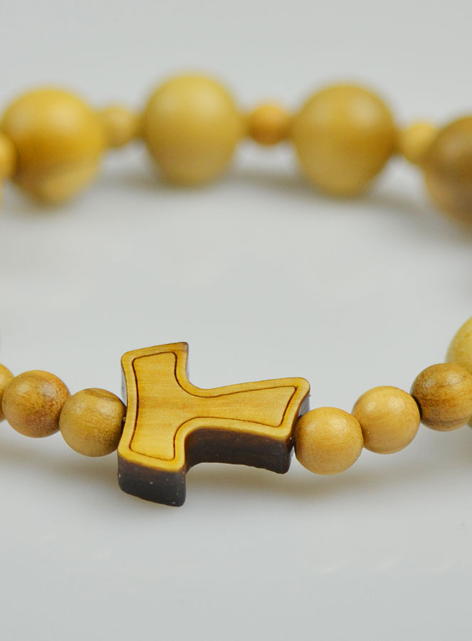 Bracelet Dizainier Croix de Tau en Bois d'olivier (pic 4)