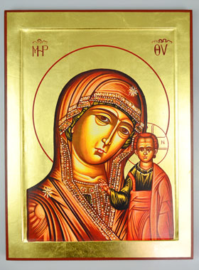 Icône Byzantine Vierge à l'Enfant de Kazan - Grand Format 40cm (pic 1)
