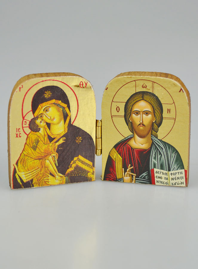 Icône Religieuse Diptyque Vierge de Tendresse & Christ Pantocrator - 5cm (pic 2)
