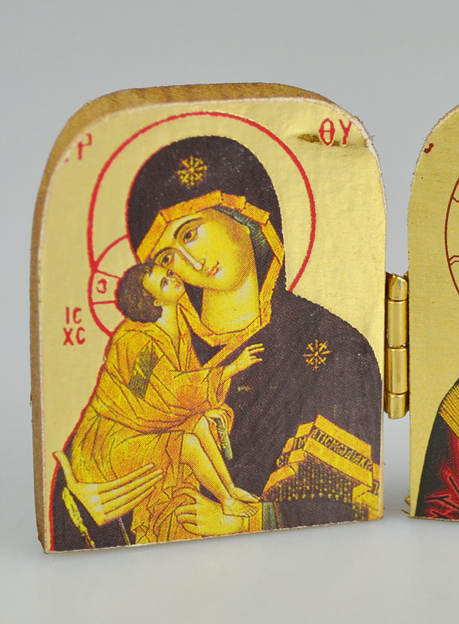 Icône Religieuse Diptyque Vierge de Tendresse & Christ Pantocrator - 5cm (pic 3)