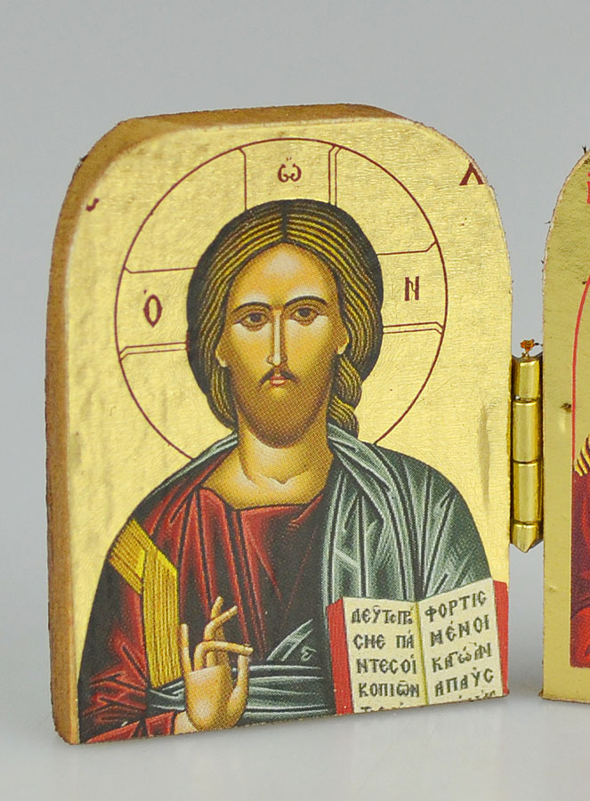Icône Religieuse Diptyque Ste Famille & Christ Pantocrator - Mini Format 5cm (pic 3)