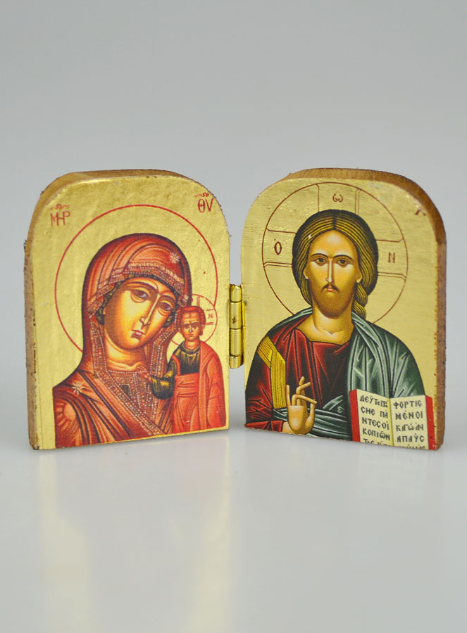 Icône Religieuse Diptyque Vierge à l'Enfant & Christ Pantocrator - 5cm (pic 2)