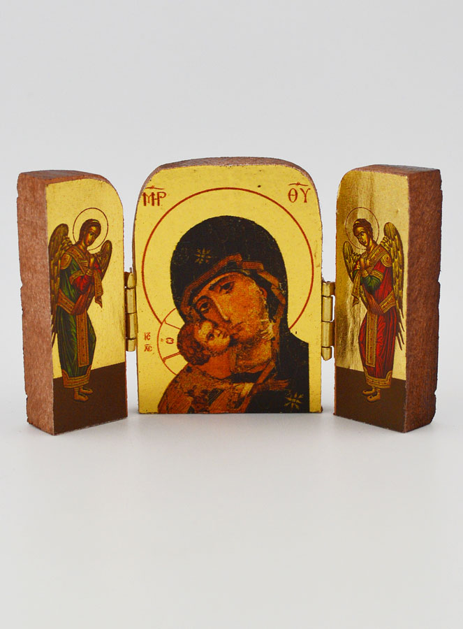 Icône Religieuse Triptyque Vierge de Tendresse & Archanges - Mini Format (pic 1)