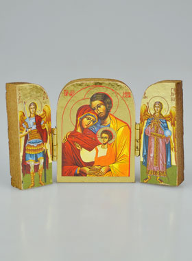 Icône Religieuse Triptyque Ste Famille & Archanges - Mini Format (pic 1)