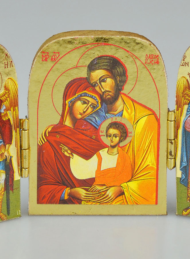 Icône Religieuse Triptyque Ste Famille & Archanges - Mini Format (pic 3)