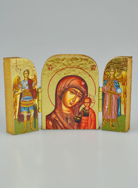 Icône Religieuse Triptyque Vierge à l'Enfant & Archanges - Mini Format (pic 1)