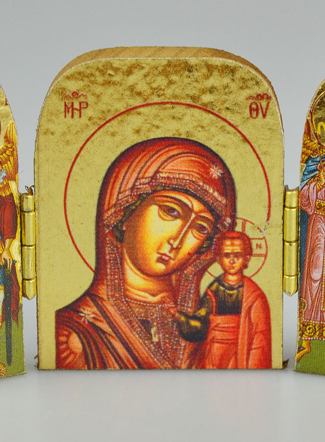 Icône Religieuse Triptyque Vierge à l'Enfant & Archanges - Mini Format (pic 3)
