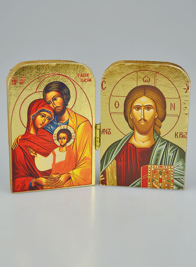 Icône Religieuse Diptyque Sainte Famille & Christ Pantocrator - 7cm (pic 1)