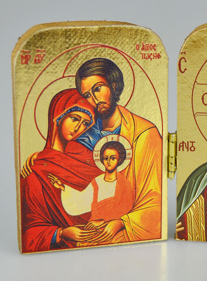 Icône Religieuse Diptyque Sainte Famille & Christ Pantocrator - 7cm (pic 3)