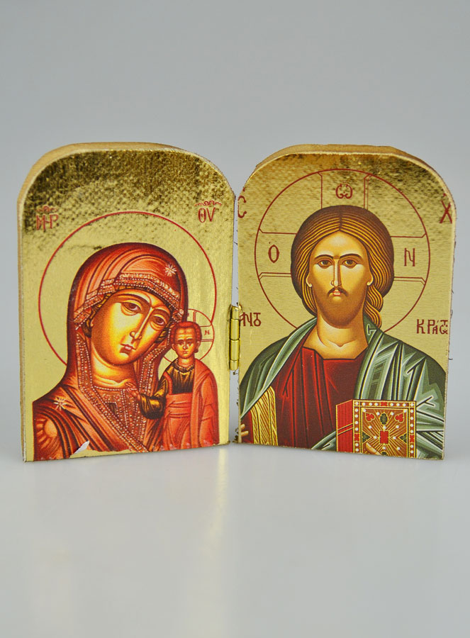 Icône Religieuse Diptyque Vierge de Kazan & Christ Pantocrator - 7cm (pic 2)