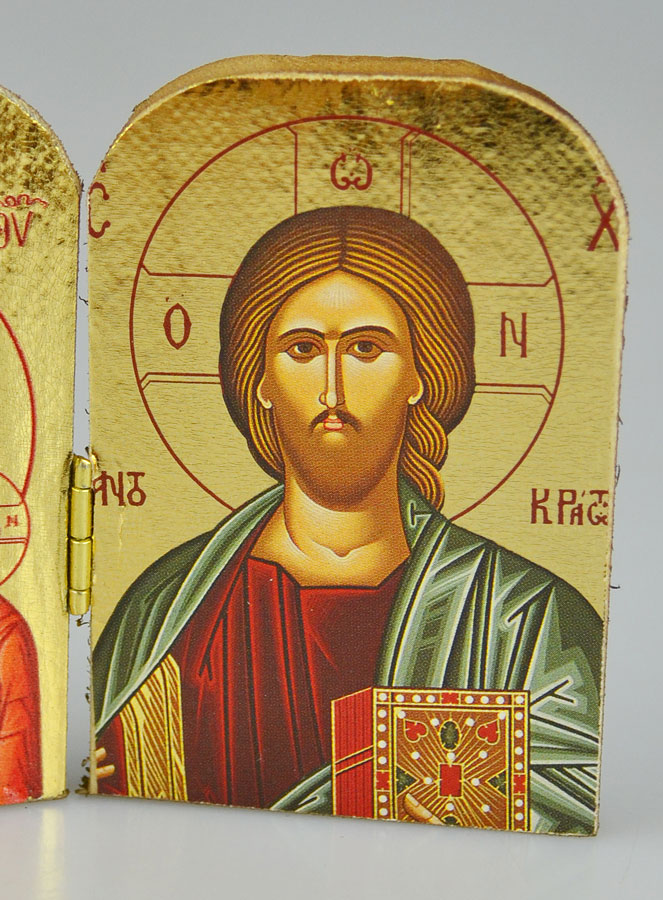 Icône Religieuse Diptyque Vierge de Kazan & Christ Pantocrator - 7cm (pic 3)