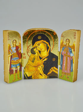 Icône Religieuse Triptyque Vierge de Vladimir & Archanges - 7cm (pic 1)