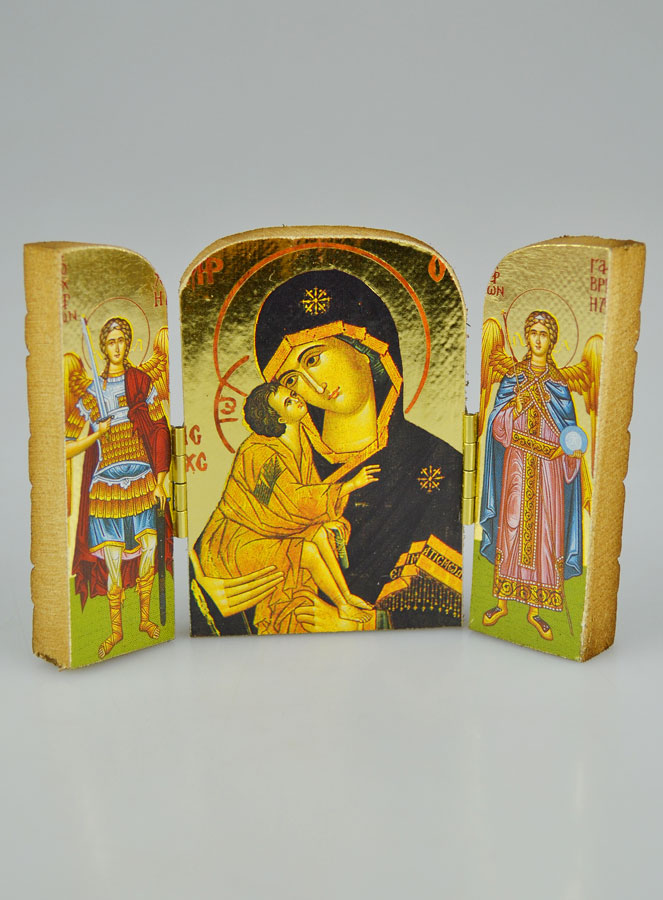 Icône Religieuse Triptyque Vierge de Vladimir & Archanges - 7cm (pic 2)