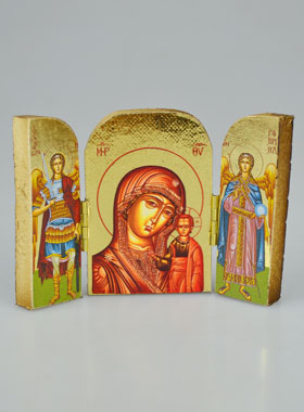Icône Religieuse Triptyque Vierge de Kazan & Saints Archanges - 7cm (pic 1)