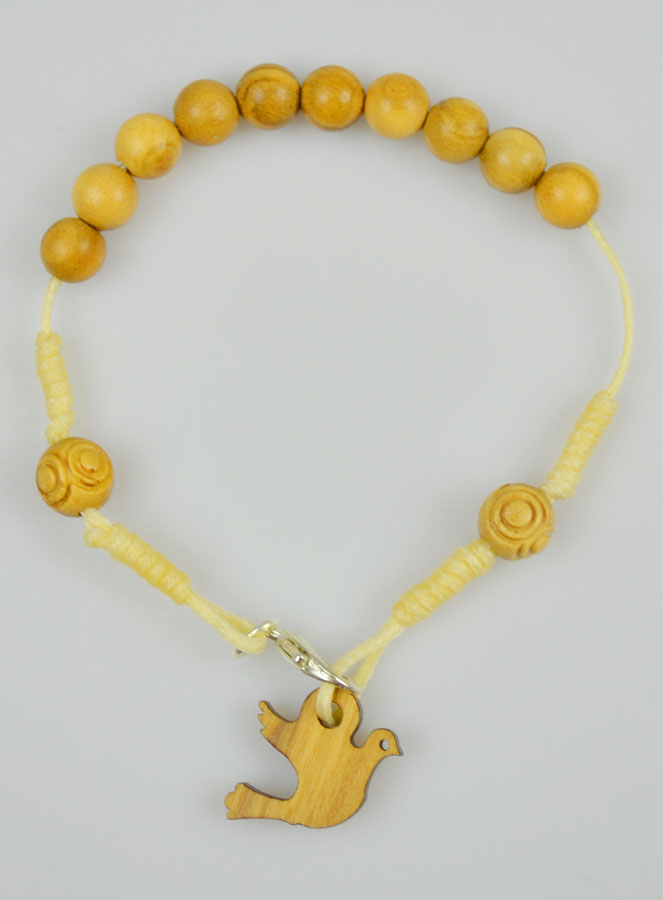 Bracelet Religieux Dizainier en Bois d'Olivier & Colombe Esprit Saint (pic 2)
