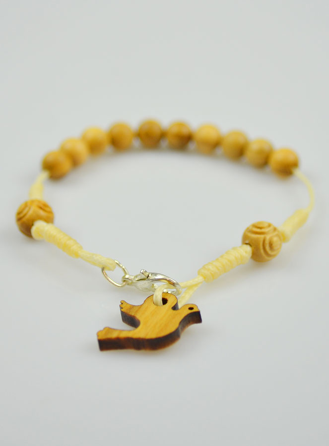 Bracelet Religieux Dizainier en Bois d'Olivier & Colombe Esprit Saint (pic 3)