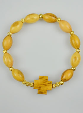Bracelet Religieux Dizainier en Bois d'Olivier & Croix (pic 1)