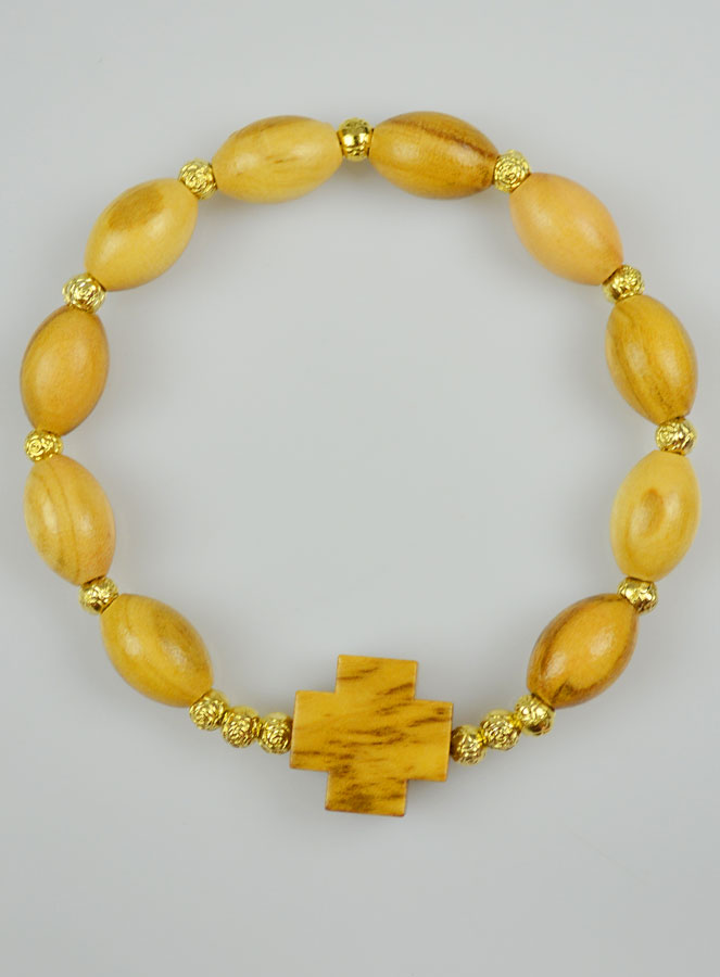 Bracelet Religieux Dizainier en Bois d'Olivier & Croix (pic 2)