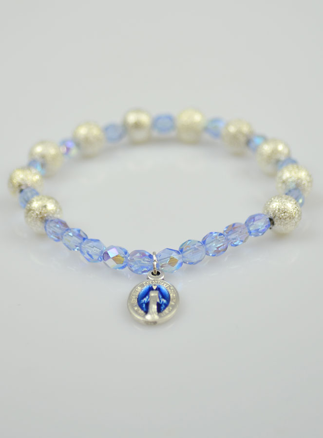 Bracelet Religieux Dizainier en Perles Strass & Cristal Bleu (pic 3)