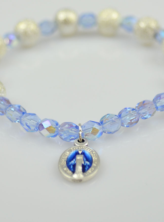 Bracelet Religieux Dizainier en Perles Strass & Cristal Bleu (pic 4)