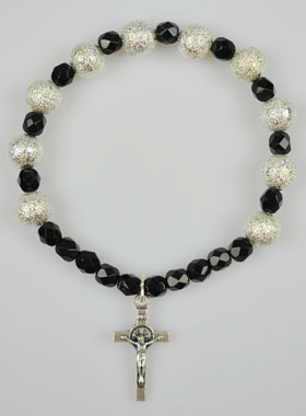 Bracelet Religieux Dizainier de Saint Benoît en Perles & Cristal Noir (pic 1)