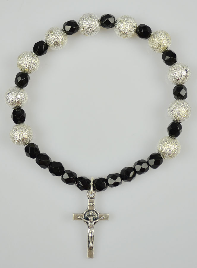 Bracelet Religieux Dizainier de Saint Benoît en Perles & Cristal Noir (pic 2)